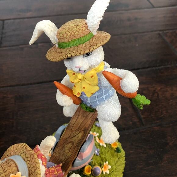 Bunnies on a Seesaw Figure Easter Decor Colorful Spring Polystone? Moveable - Picture 2 of 10
